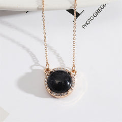 Black Quartz & Cubic Zirconia Round Pendant Necklace