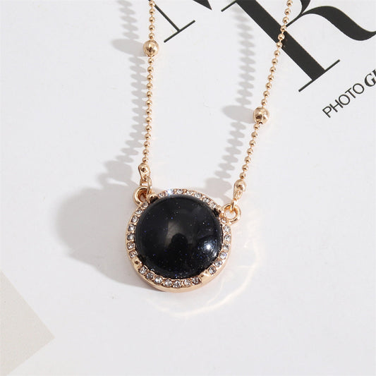 Quartz and Cubic Zirconia Bead Chain Round Pendant Necklace, pendant necklace for women, vintage-inspired design, front view