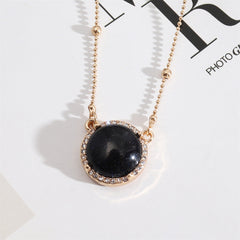 Quartz & Cubic Zirconia Bead Chain Round Pendant Necklace