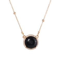 Quartz & Cubic Zirconia Bead Chain Round Pendant Necklace