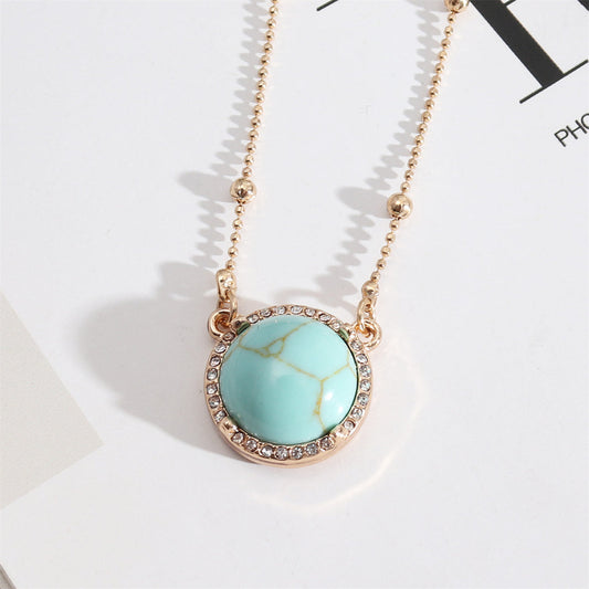 Turquoise and Cubic Zirconia 18K Gold-Plated Pendant Necklace, gold pendant necklace for women, everyday style, front view