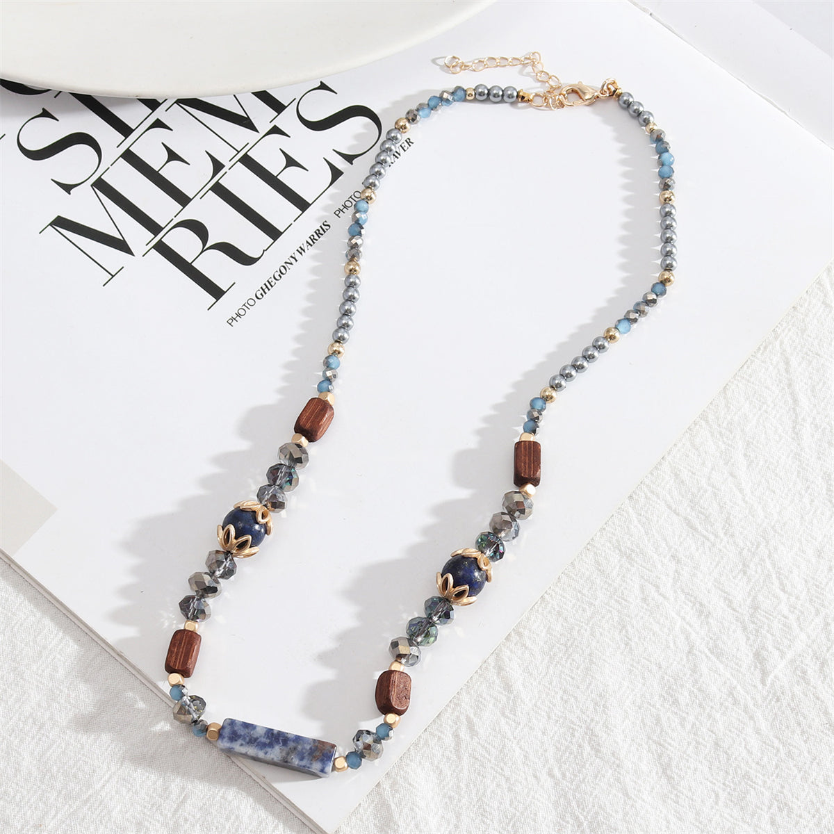 Blue and Brown Bead Necklace, pendant necklace for women, elegant gift for her, lifestyle look
