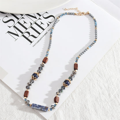Blue and Brown Bead Necklace, pendant necklace for women, elegant gift for her, lifestyle look