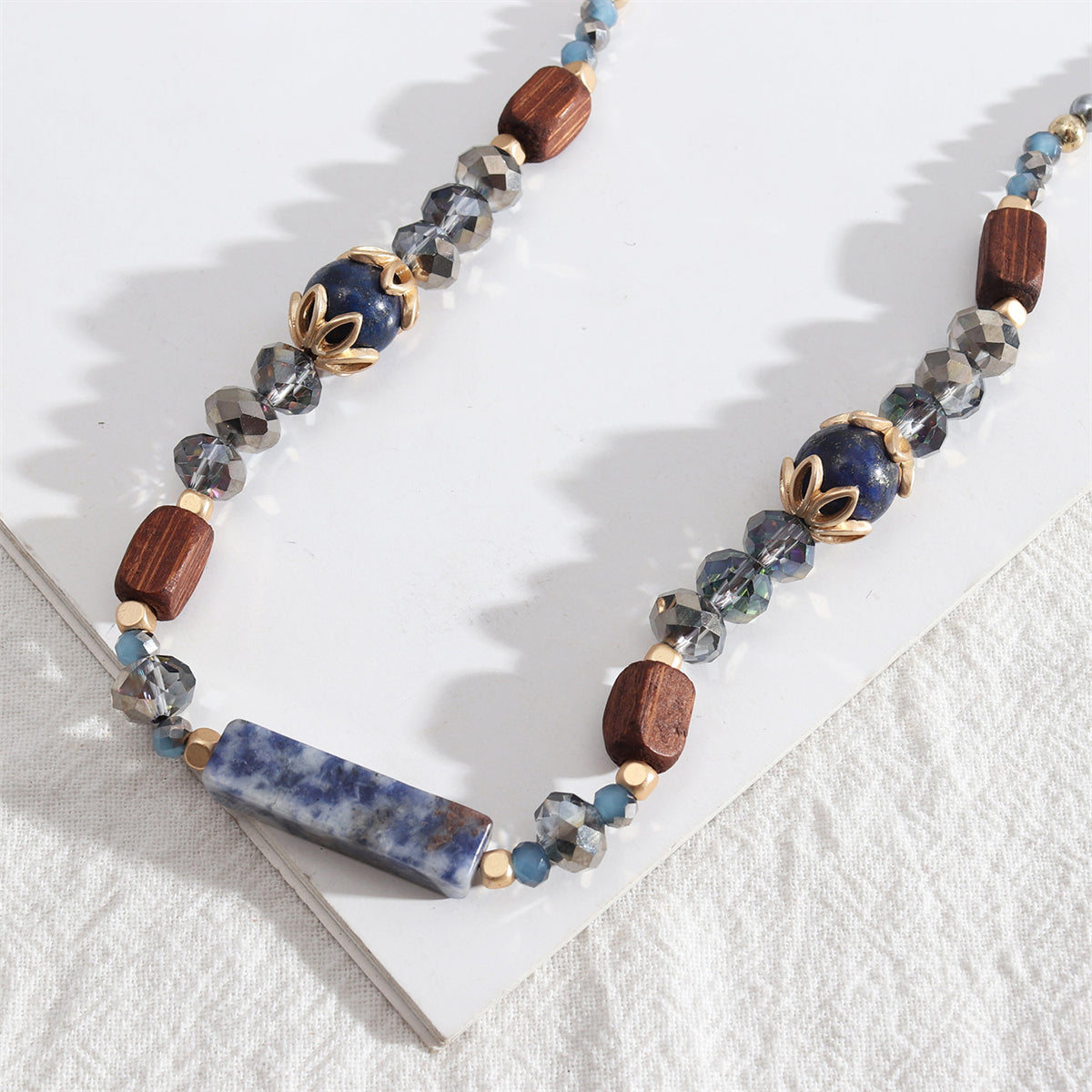 Blue and Brown Bead Necklace, pendant necklace for women, elegant gift for her, side view