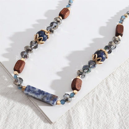 Blue and Brown Bead Necklace, pendant necklace for women, elegant gift for her, side view