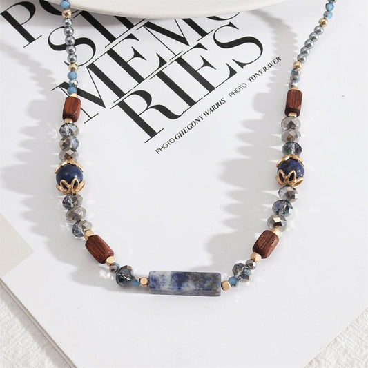 Blue and Brown Bead Necklace, pendant necklace for women, elegant gift for her, front view