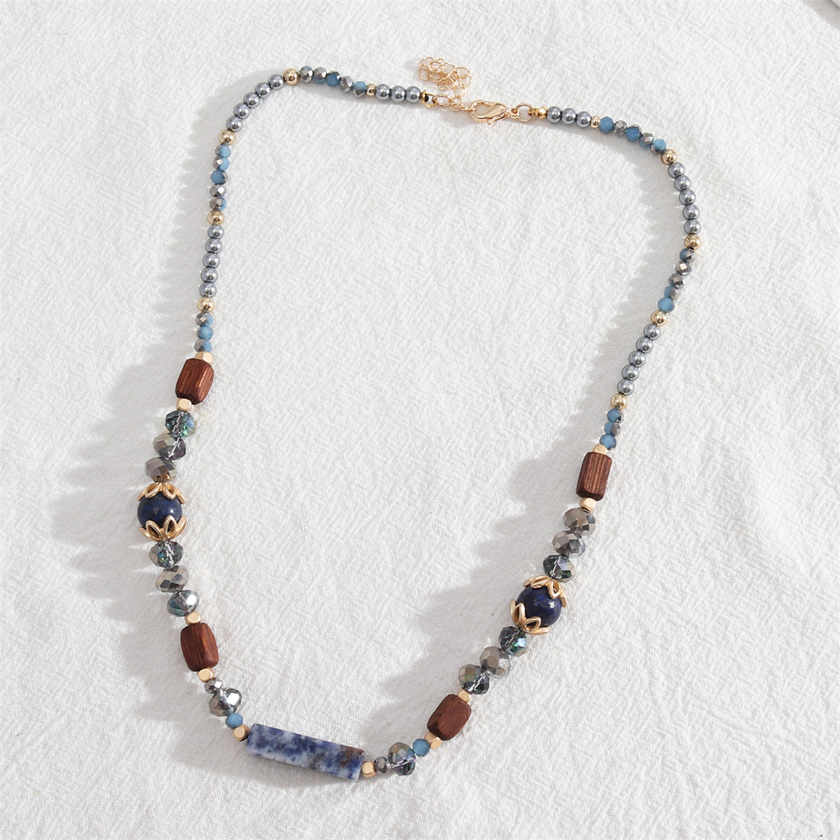 Blue and Brown Bead Necklace, pendant necklace for women, elegant gift for her, styled look