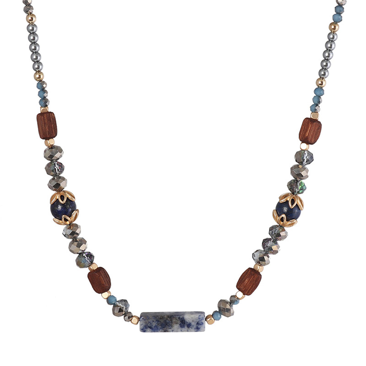 Blue and Brown Bead Necklace, pendant necklace for women, elegant gift for her, detail close-up
