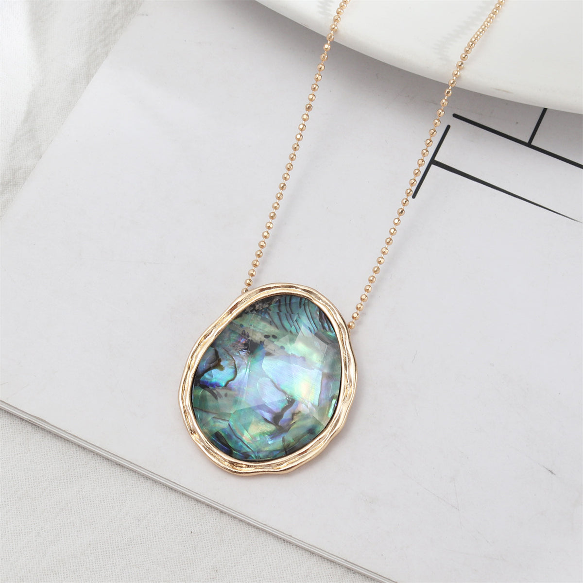 Abalone Shell & Resin 18K Gold-Plated Oval Pendant Necklace