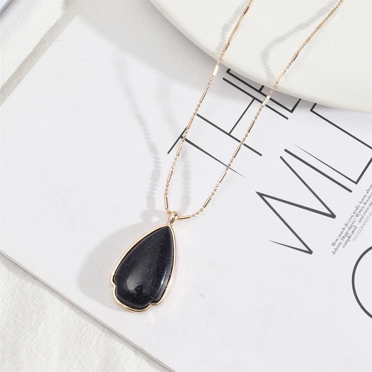 Black Quartz and 18K Gold-Plated Drop Pendant Necklace, gold pendant necklace for women, lifestyle look