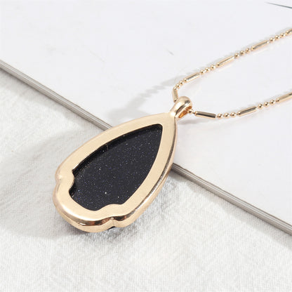 Black Quartz and 18K Gold-Plated Drop Pendant Necklace, gold pendant necklace for women, vintage-inspired design, styled look
