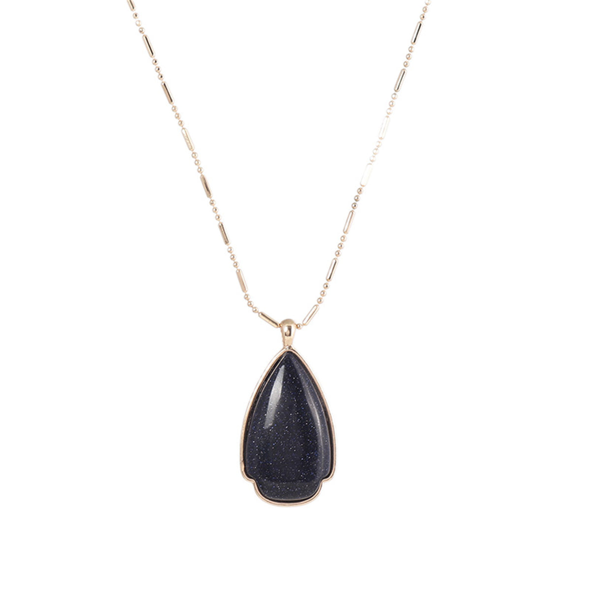 Black Quartz and 18K Gold-Plated Drop Pendant Necklace, gold pendant necklace for women, detail close-up