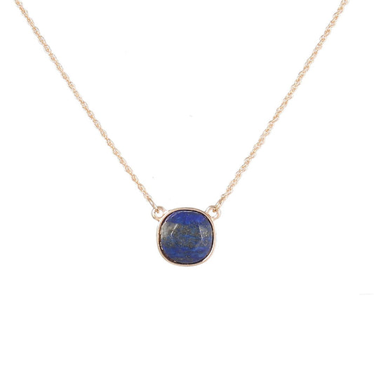 Blue Lapis and 18K Gold-Plated Pendant Necklace, gold pendant necklace for women, vintage-inspired design, front view