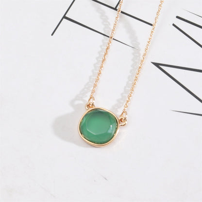 Green Crystal and 18K Gold-Plated Round Pendant Necklace, gold pendant necklace for women, everyday style, front view