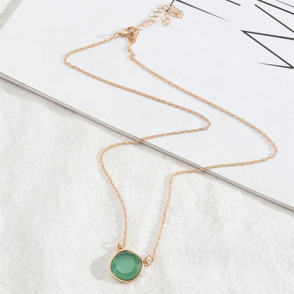 Green Crystal and 18K Gold-Plated Round Pendant Necklace, gold pendant necklace for women, everyday style, side view
