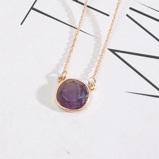 Purple Crystal and 18K Gold-Plated Pendant Necklace, gold pendant necklace for women, dainty minimalist design, front view