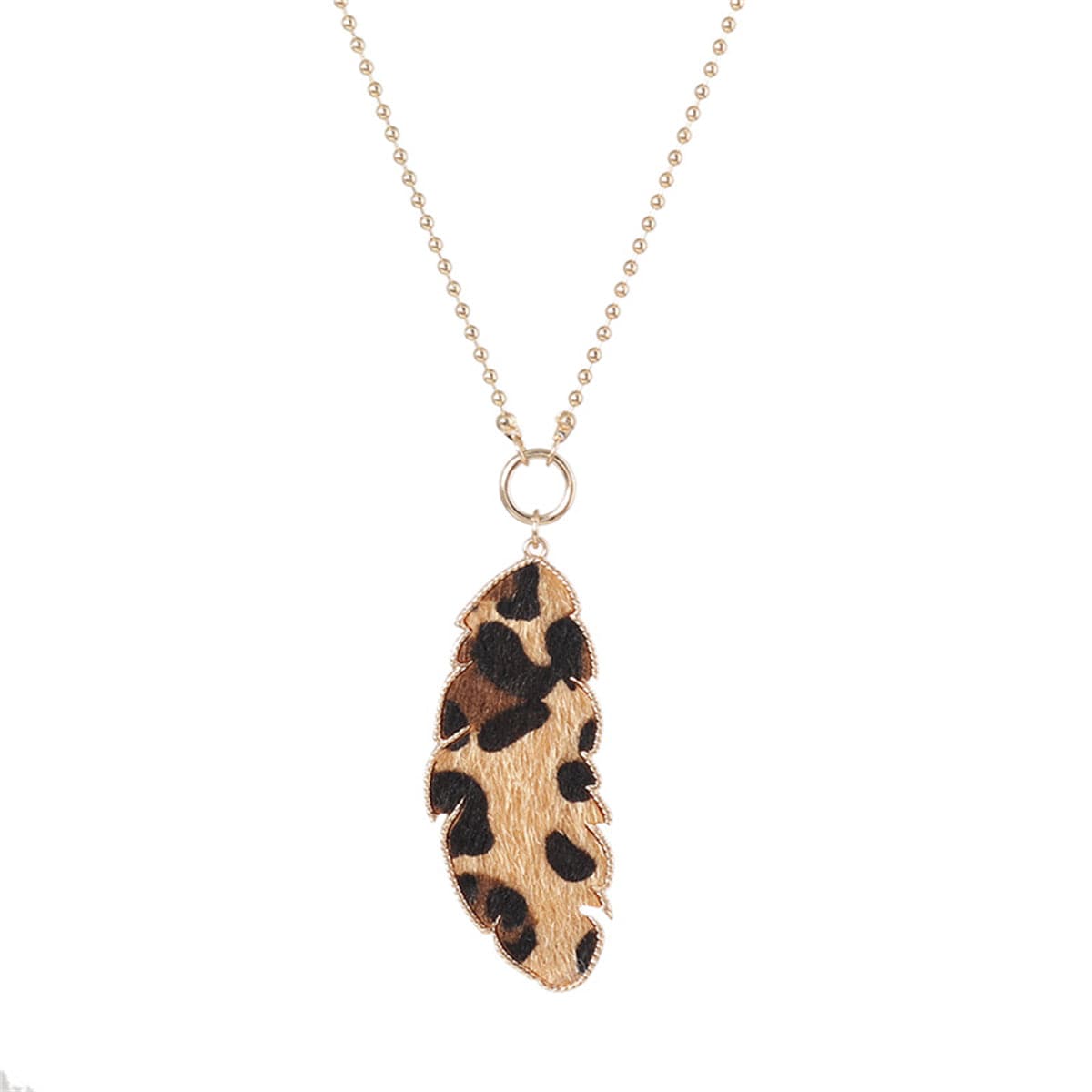 Khaki Polystyrene and 18K Gold-Plated Leopard Leaf Pendant Necklace, gold pendant necklace for women, front view