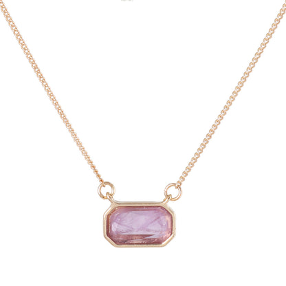 Purple Crystal and 18K Gold-Plated Rectangle Pendant Necklace, gold pendant necklace for women, everyday style, side view