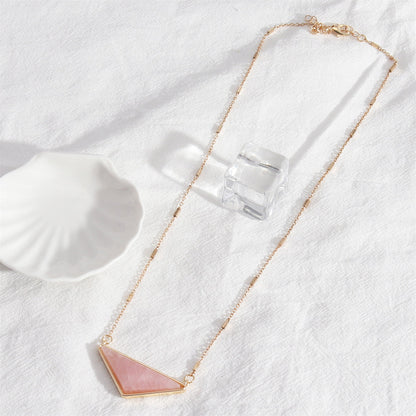 Pink Crystal and 18K Gold-Plated Triangle Pendant Necklace, gold pendant necklace for women, detail close-up