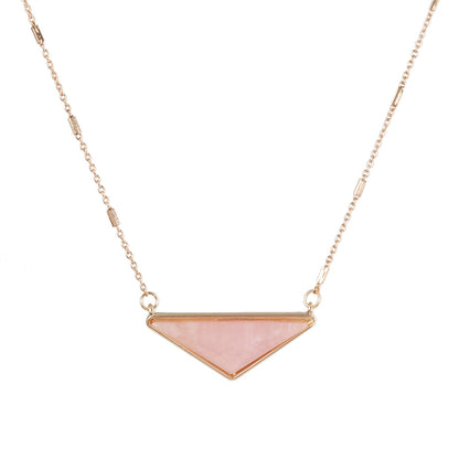 Pink Crystal and 18K Gold-Plated Triangle Pendant Necklace, gold pendant necklace for women, botanical inspired, side view