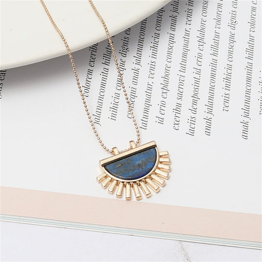 Lapis and 18K Gold-Plated Fan Pendant Necklace, gold pendant necklace for women, elegant gift for her, front view