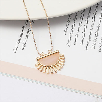 Pink Crystal and 18K Gold-Plated Fan Pendant Necklace, gold pendant necklace for women, everyday style, front view
