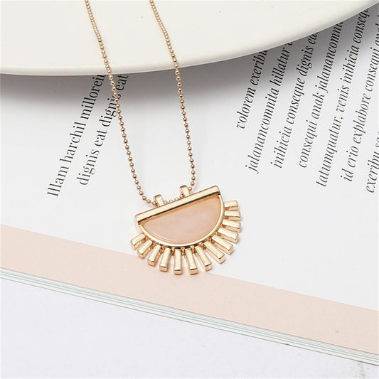 Pink Crystal and 18K Gold-Plated Fan Pendant Necklace, gold pendant necklace for women, everyday style, front view
