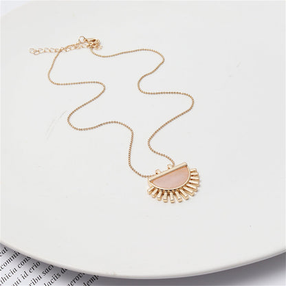 Pink Crystal and 18K Gold-Plated Fan Pendant Necklace, gold pendant necklace for women, everyday style, detail close-up