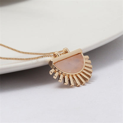 Pink Crystal and 18K Gold-Plated Fan Pendant Necklace, gold pendant necklace for women, everyday style, lifestyle look
