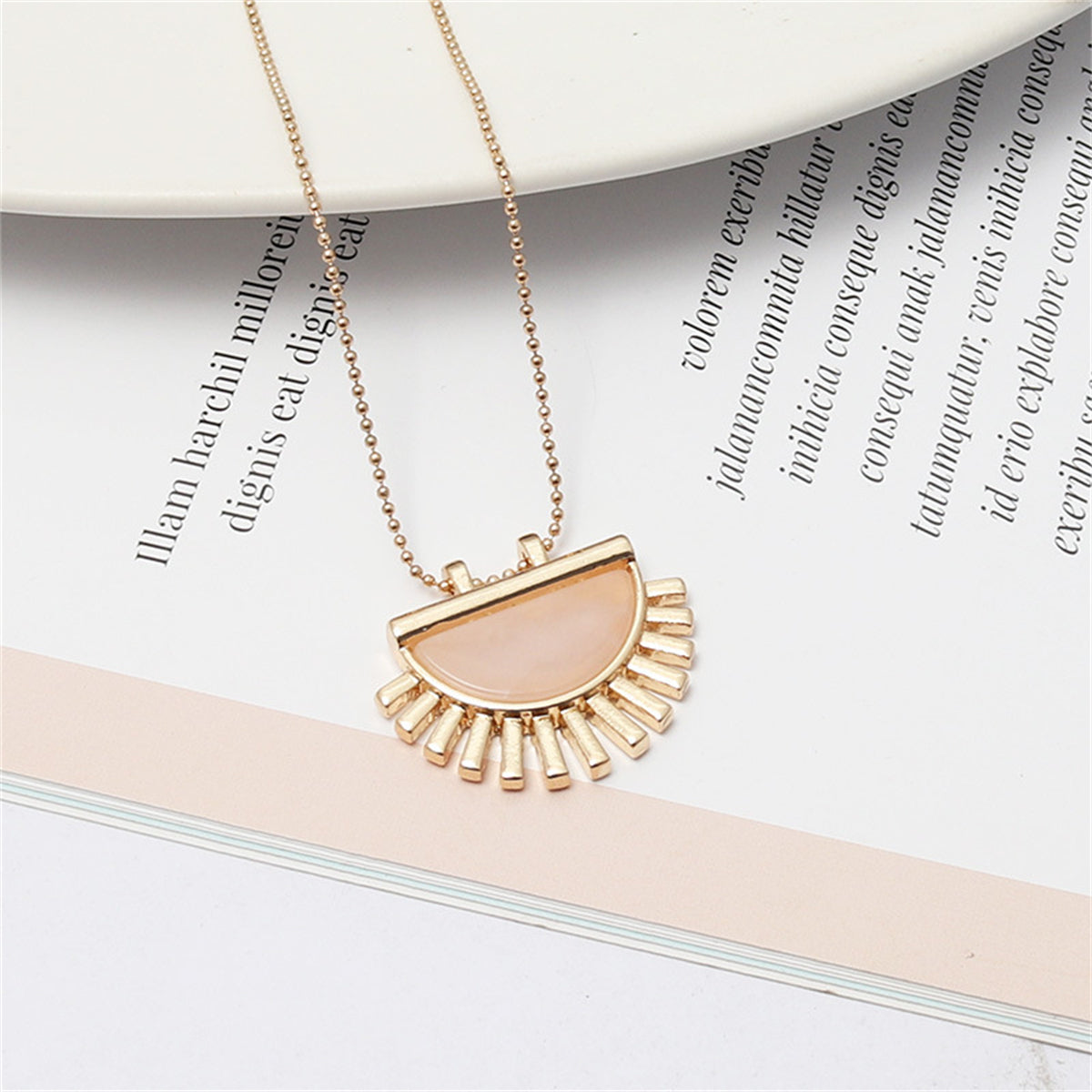 Pink Crystal and 18K Gold-Plated Fan Pendant Necklace, gold pendant necklace for women, everyday style, styled look