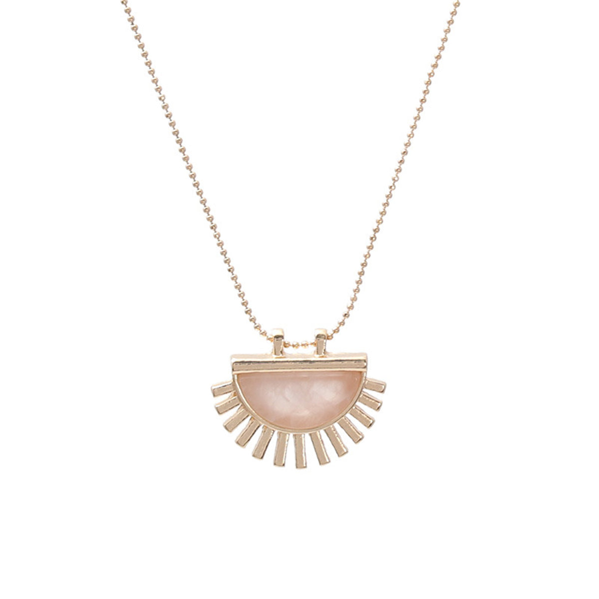 Pink Crystal and 18K Gold-Plated Fan Pendant Necklace, gold pendant necklace for women, everyday style, side view