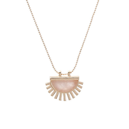 Pink Crystal and 18K Gold-Plated Fan Pendant Necklace, gold pendant necklace for women, everyday style, side view