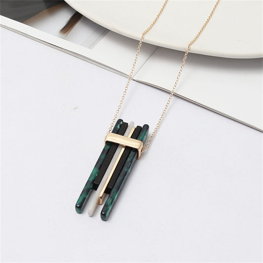 Green Resin and Wood 18K Gold-Plated Pendant Necklace, gold pendant necklace for women, dainty minimalist design, front view