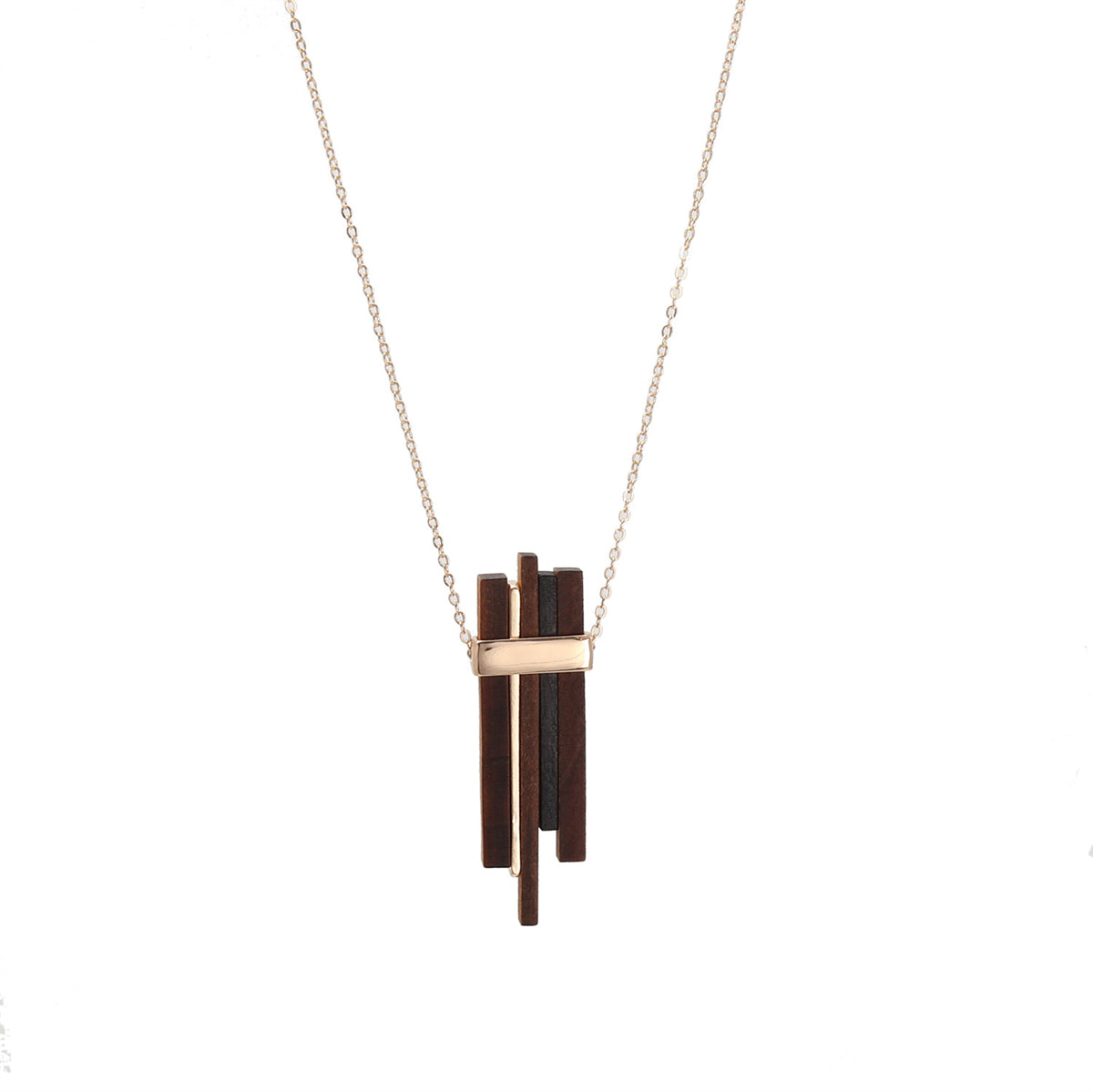 Wood and 18K Gold-Plated Pendant Necklace, gold pendant necklace for women, elegant gift for her, detail close-up