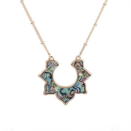 Abalone Shell and 18K Gold-Plated Sunflower Pendant Necklace, gold pendant necklace for women, front view