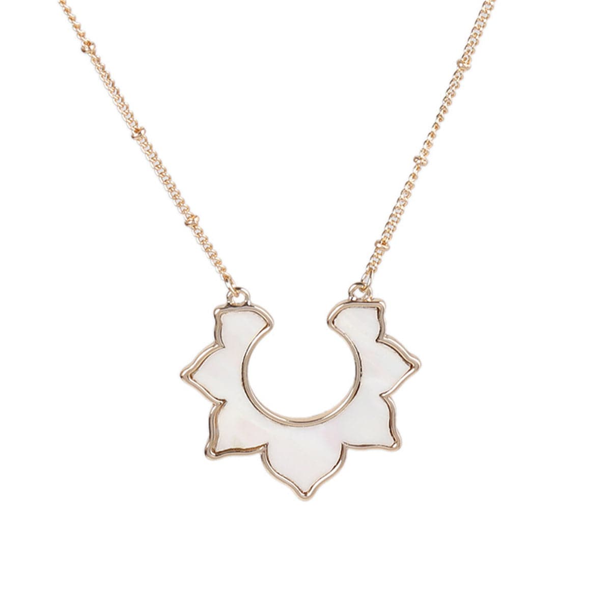 Shell and 18K Gold-Plated Sunflower Pendant Necklace, gold pendant necklace for women, botanical inspired, front view
