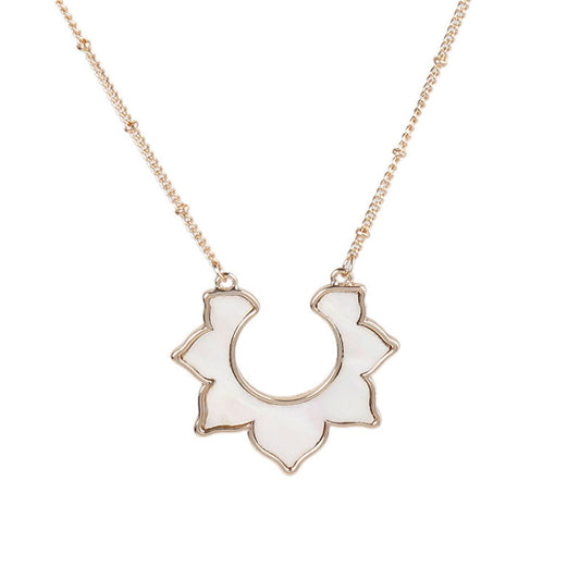 Shell and 18K Gold-Plated Sunflower Pendant Necklace, gold pendant necklace for women, botanical inspired, front view