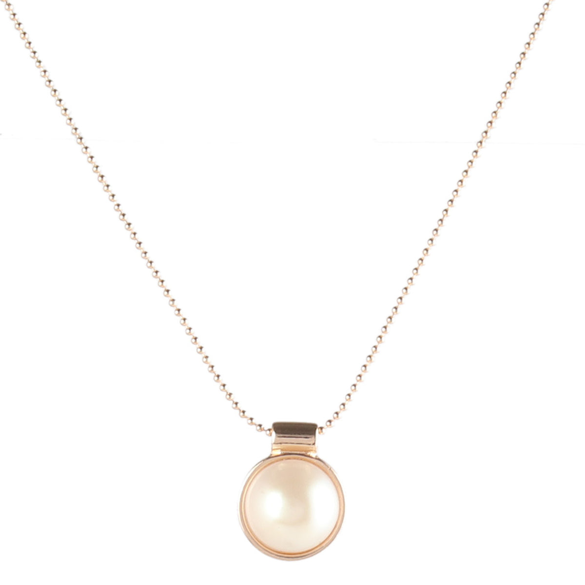 Pearl and 18K Gold-Plated Round Pendant Necklace, gold pendant necklace for women, botanical inspired, side view