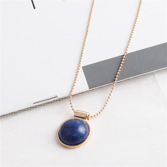 Lapis and 18K Gold-Plated Round Pendant Necklace, gold pendant necklace for women, vintage-inspired design, front view