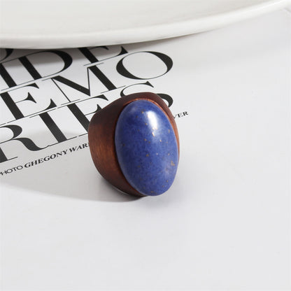Brown Wood and Lapis Oval-Cut Ring, statement rings for women, vintage-inspired design, lifestyle look