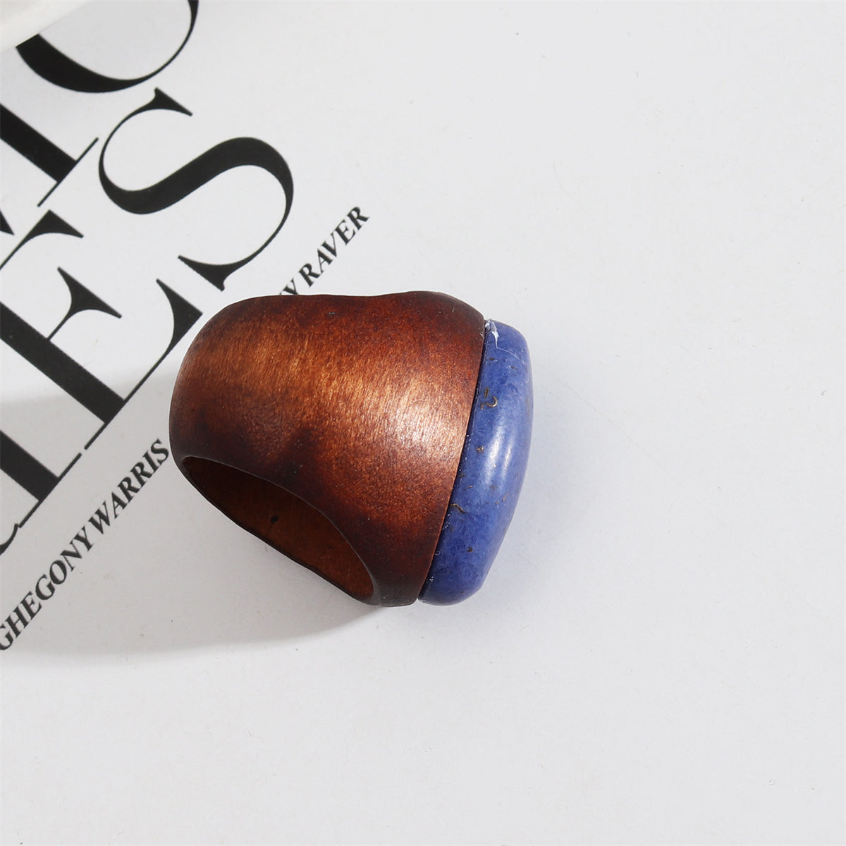 Brown Wood and Lapis Oval-Cut Ring, statement rings for women, vintage-inspired design, styled look