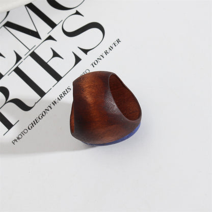 Brown Wood and Lapis Oval-Cut Ring, statement rings for women, vintage-inspired design, side view