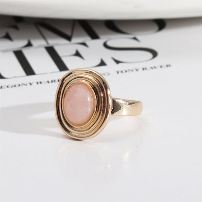 Pink Quartz and 18K Gold-Plated Oval-Cut Layered Ring, gold statement rings for women, everyday style, front view