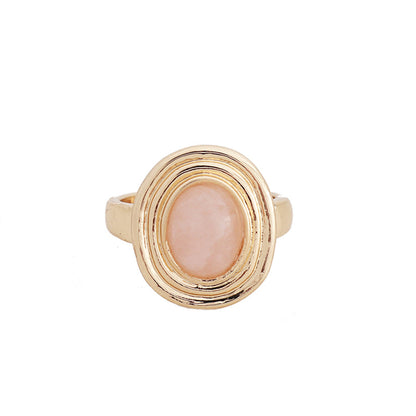 Pink Quartz and 18K Gold-Plated Oval-Cut Layered Ring, gold statement rings for women, everyday style, side view