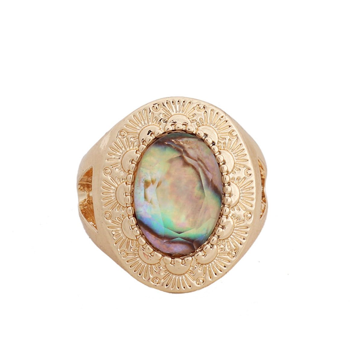 Abalone Shell and Resin 18K Gold-Plated Oval-Cut Ring, gold statement rings for women, dainty minimalist design, front view
