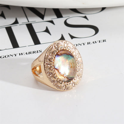 Abalone Shell and Resin 18K Gold-Plated Oval-Cut Ring, gold statement rings for women, detail close-up