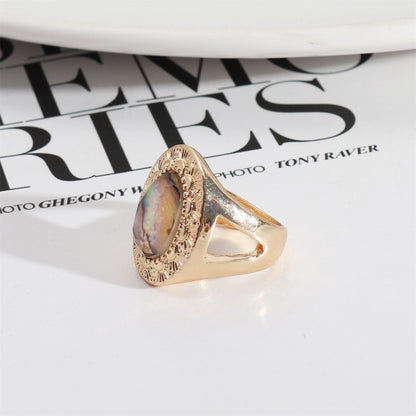 Abalone Shell and Resin 18K Gold-Plated Oval-Cut Ring, gold statement rings for women, lifestyle look