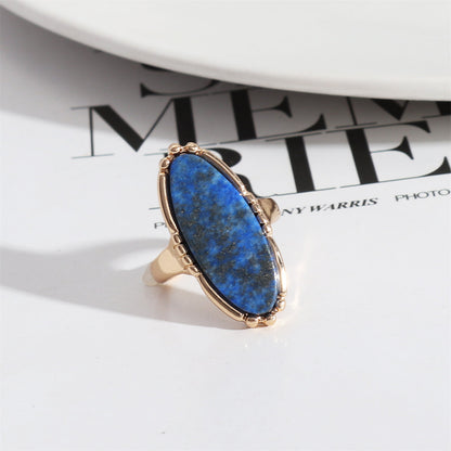 Lapis and 18K Gold-Plated Oval-Cut Ring, gold statement rings for women, botanical inspired, front view