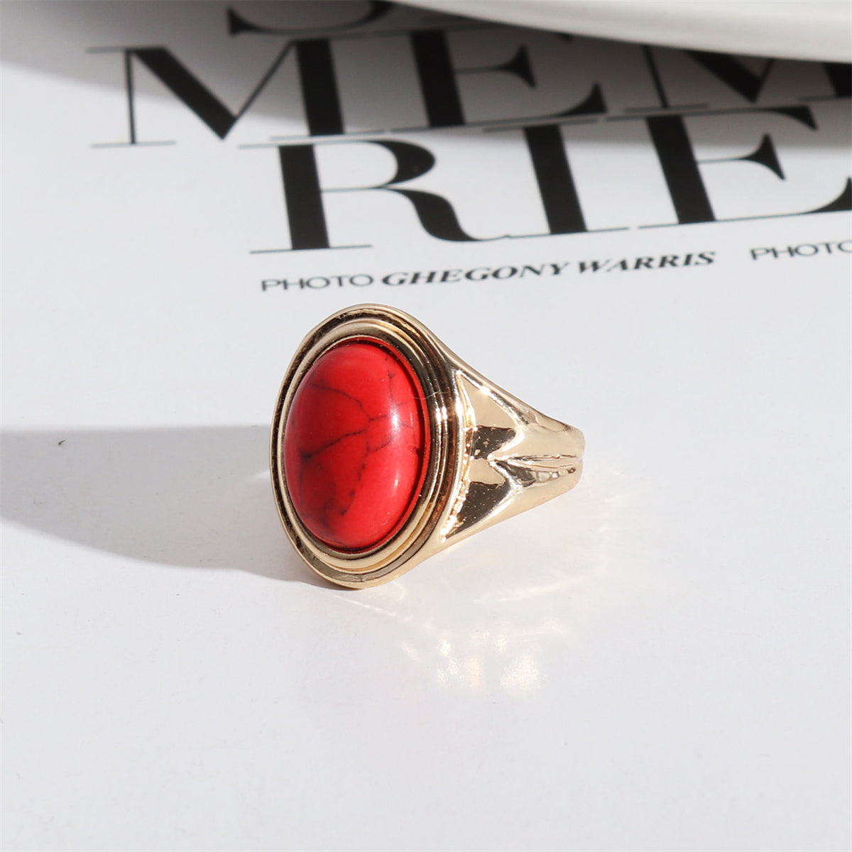 Red Turquoise & 18K Gold-Plated Oval-Cut Ring