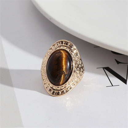 Brown Quartz and 18K Gold-Plated Oval-Cut Ring, gold statement rings for women, dainty minimalist design, side view